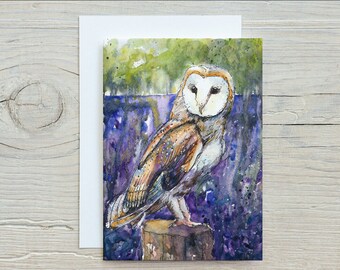 OWL BIRTHDAY CARD-Barn Owl cards set-blank card-Spring Birthday-Bird spotter gift-for him-Dad birthday-Nature card-naomi neale art-uk