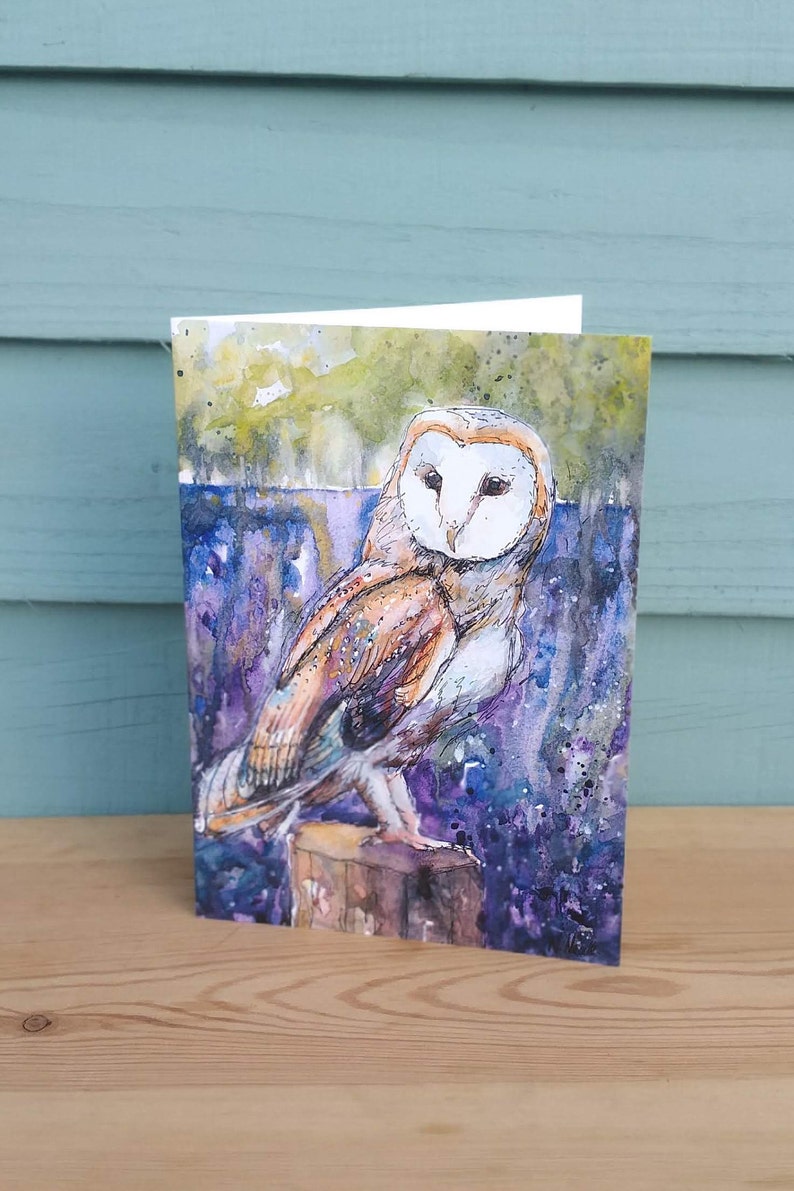 OWL BIRTHDAY CARD-Barn Owl cards set-blank card-Spring Birthday-Bird spotter gift-for him-Dad birthday-Nature card-naomi neale art-uk