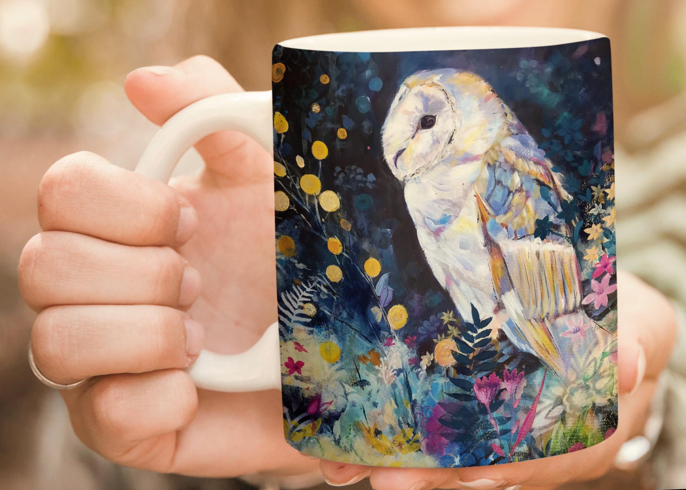 BARN OWL MUG-Bird mug-Mothers day gift-British Art Mug-Birthday gift Mum-gift for him-Father day gif