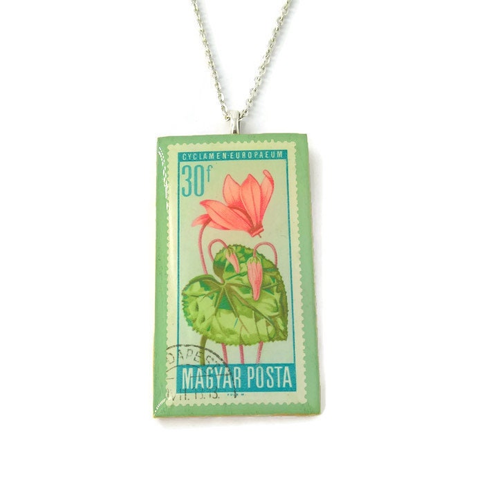 Flower Postage Stamp Necklace