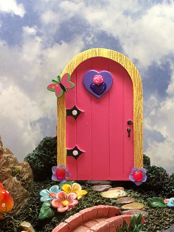 Spring Fairy Garden Door Miniature Pink Door Girls Fairy Garden Decor Tiny Door Terrarium Door Mini Door Pink Door Gnome Door