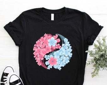 Love Cherry Blossom T-shirt, Japanese Festival Lover Birthday Gift Tshirt Vintage Sakura Flowers Yin Yang Fan Party Present Youth Tee Shirts