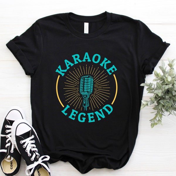 Cool Karaoke Legend Singing Lover Funny Singer Music Fan T-shirt, Microphone Vocalist Song Lyrics Karaoke Bar Gift Party Present Shirt