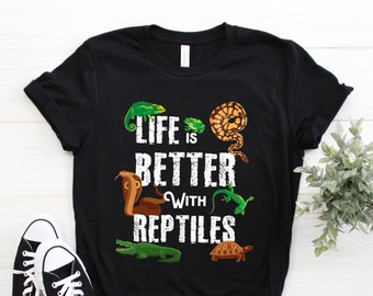 Reptiles T-shirt, Lizard Pet Lover Gift Tshirt, Reptile Pets Fan Shirt, Iguana Chameleon Turtle Snake Frog Birthday Party Present Tee Shirts