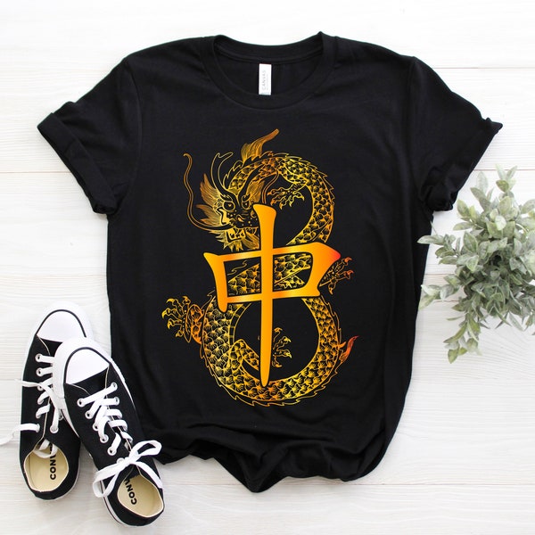 Chinese Dragon Shirt, Golden Symbols Tank Top, East Asia Culture Crop Tee, Dragon Writing Shirts, Fire Claw Gifts Martial Arts Party Present