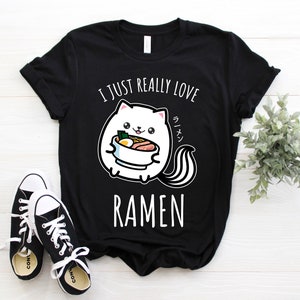 Cute Ramen Kitty Shirt, I Love Japanese Noodles Tank Top, Kawaii Asian Crop Tee, Cat Foodie Lover T Shirts, Food Bowl Gifts Party Present