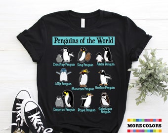 Penguins Of The World T-shirt, Cute Penguin Fans Birthday Gift Tshirt Funny Educational Save Penguins Spirit Animal Lover Present Tee Shirts