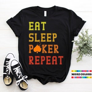 Eat Sleep Poker Repeat シャツ 面白いポーカー愛好家 Tシャツ レトロカード 誕生日プレゼント カジノゲーム Tシャツ エース キング クイーン パーティープレゼント Tシャツ