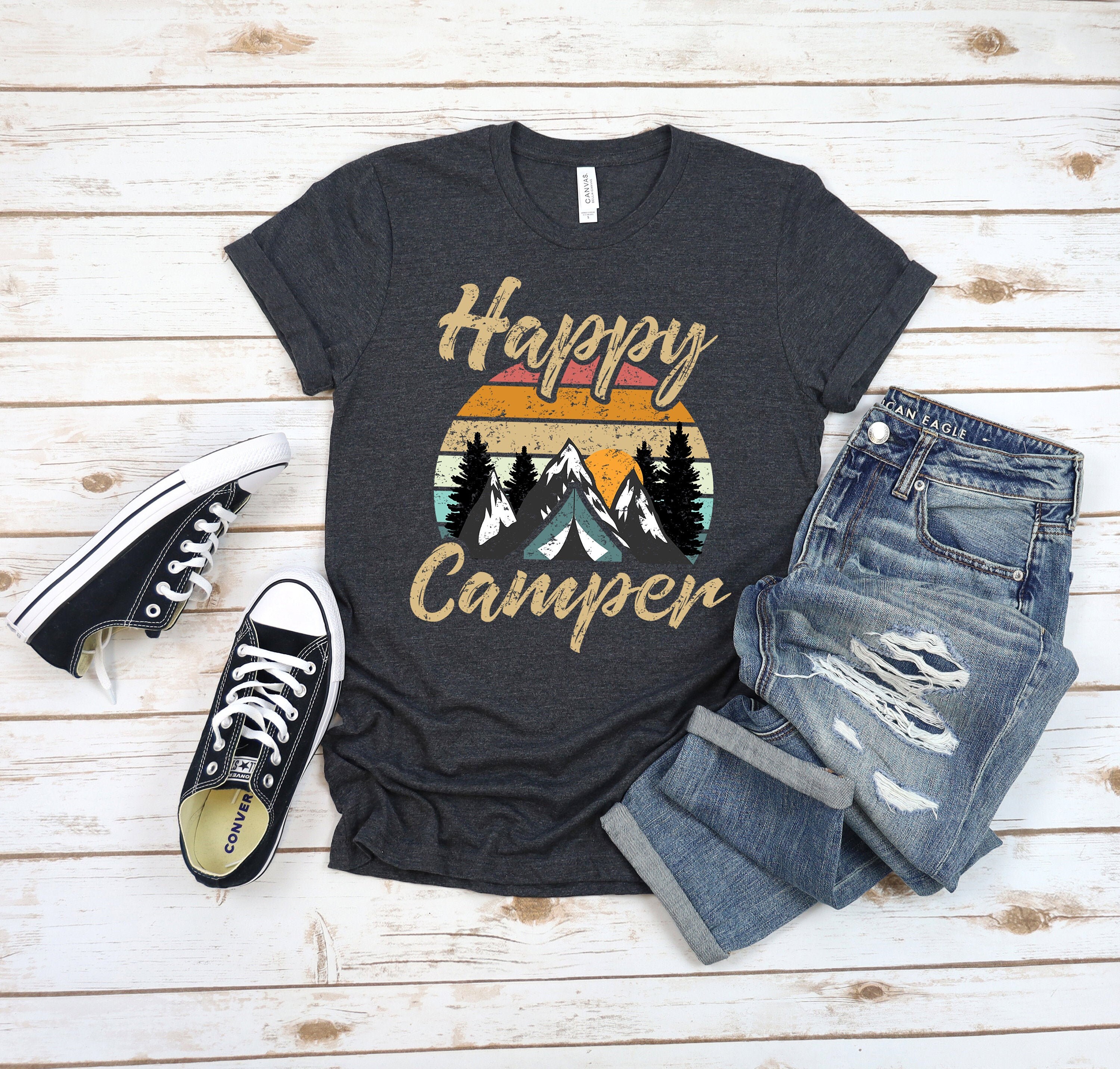 Retro Happy Camper T shirt Funny Camping Lover Shirt Hiking Gift