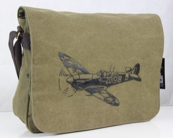 Normandy '44 Vintage Style Canvas Satchel Single Spitfire Battle Of Britain Messenger Bag