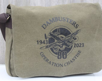 Normandy '44 Vintage Style Canvas Satchel Dambuster 80th Anniversary Messenger Bag
