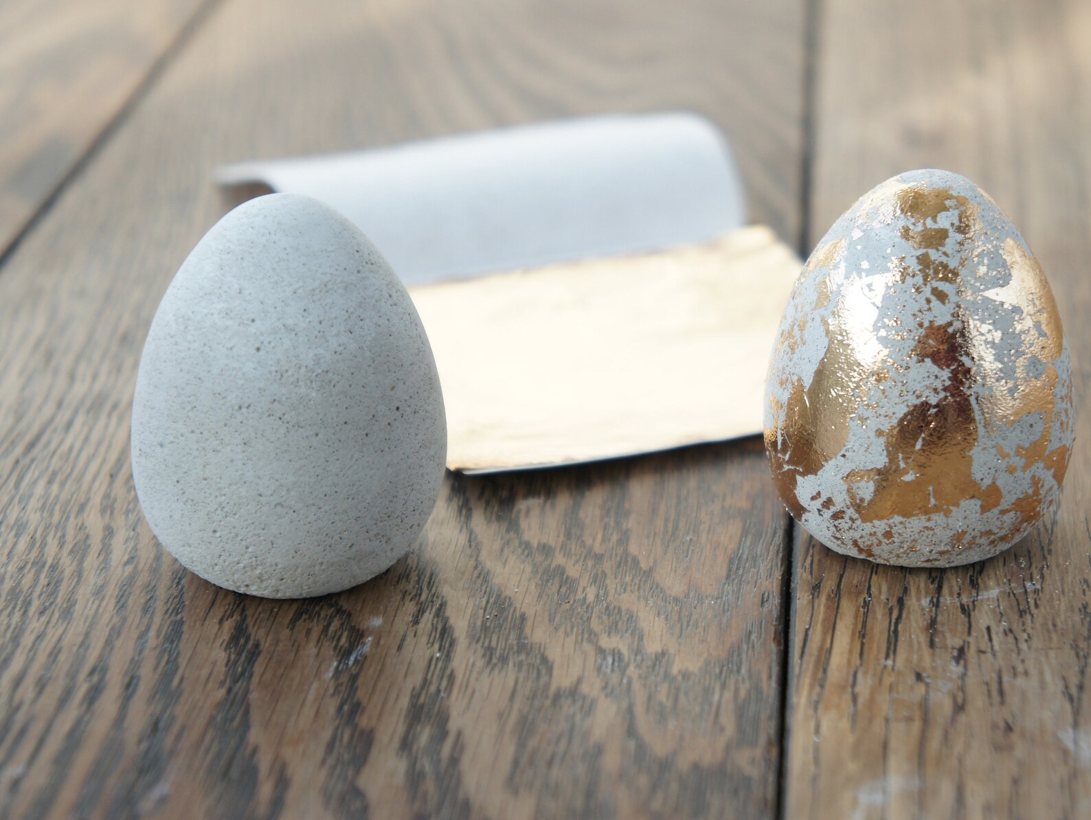 3 Concrete Easter Eggs for DIY decoration with gold color leaf Etsy