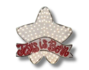 Christmas Tree Topper, Lighted Christmas Tree Star, Laser Cut Tree Decoration, Front Door Decor, Wall Decor, Jesus is born, Merry Christmas