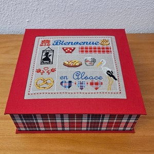 boite alsace cartonnage broderie point de croix brodé au point de croix, point compte, idée cadeau, fait main
