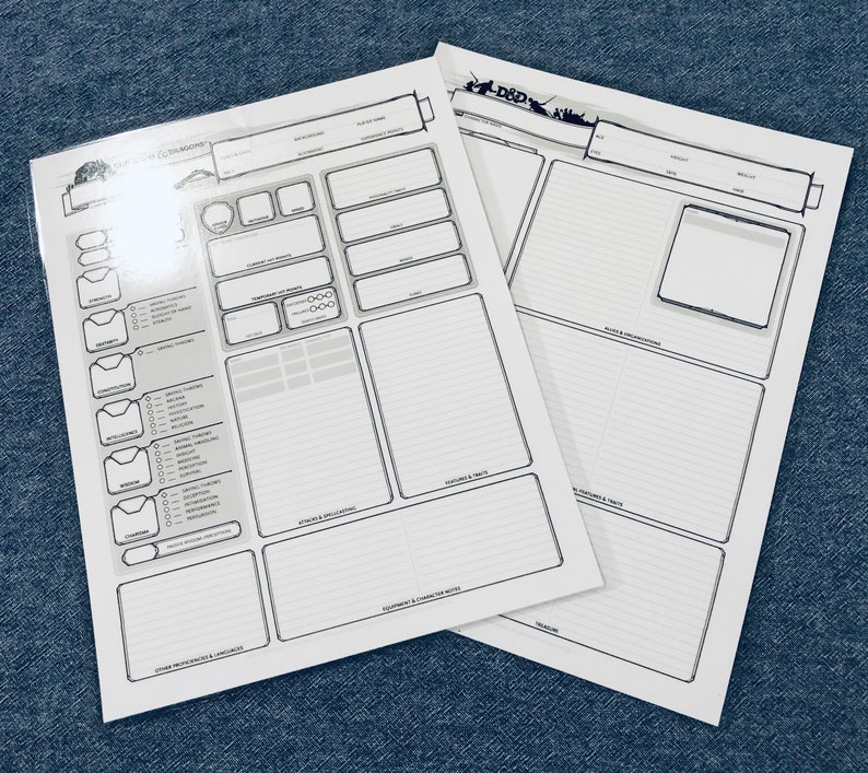 DnD Laminated Character Sheets Double Sided Dry Erase Three Etsy