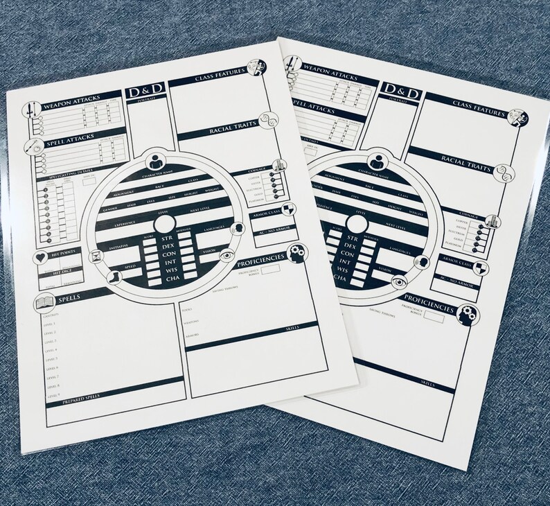 DnD Laminated Character Sheets Double Sided Dry Erase Three Etsy