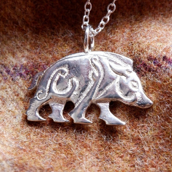 Sterling silver Pictish boar pendant or brooch