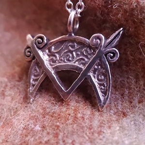 Cairnton Pictish V-rod and Crescent Pendant in 925 Sterling Silver or Bronze - Handmade in Scotland