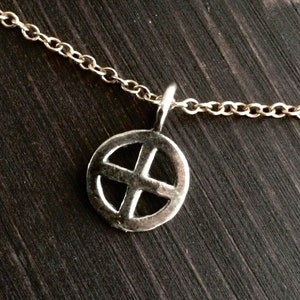 Tiny gold, Sterling Silver or Bronze Sunwheel Pendant