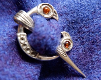Clough Brooch in Sterling Silver or Bronze and Amber