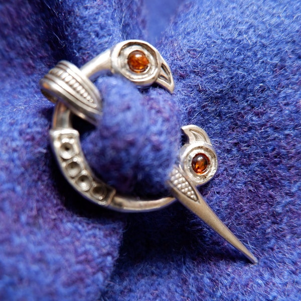 Clough Brooch in Sterling Silver or Bronze and Amber