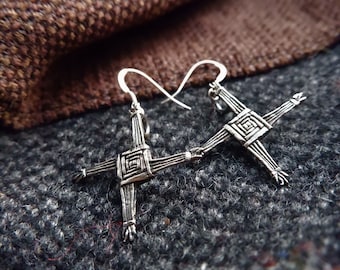 St Brigid's Cross Earrings in Sterling Silver made in Scotland