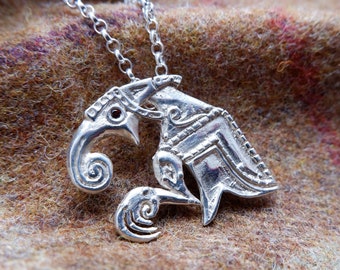 Anglo Saxon Raven Pendant Based on the Sutton Hoo Shield Mount - Silver