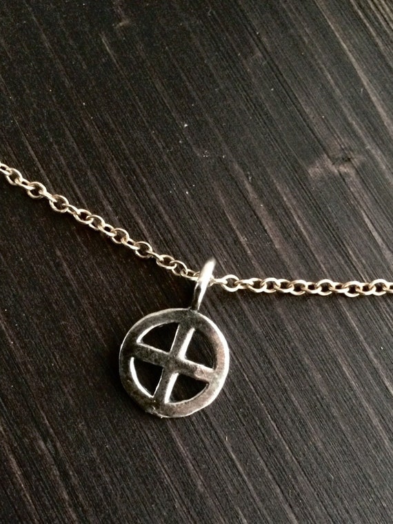 Tiny gold Sterling Silver or Bronze Sunwheel Pendant