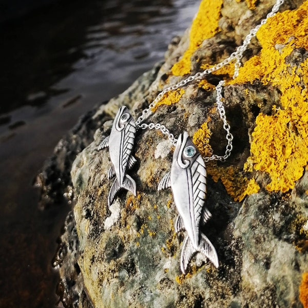 Pictish Mackarel pendant in sterling silver.