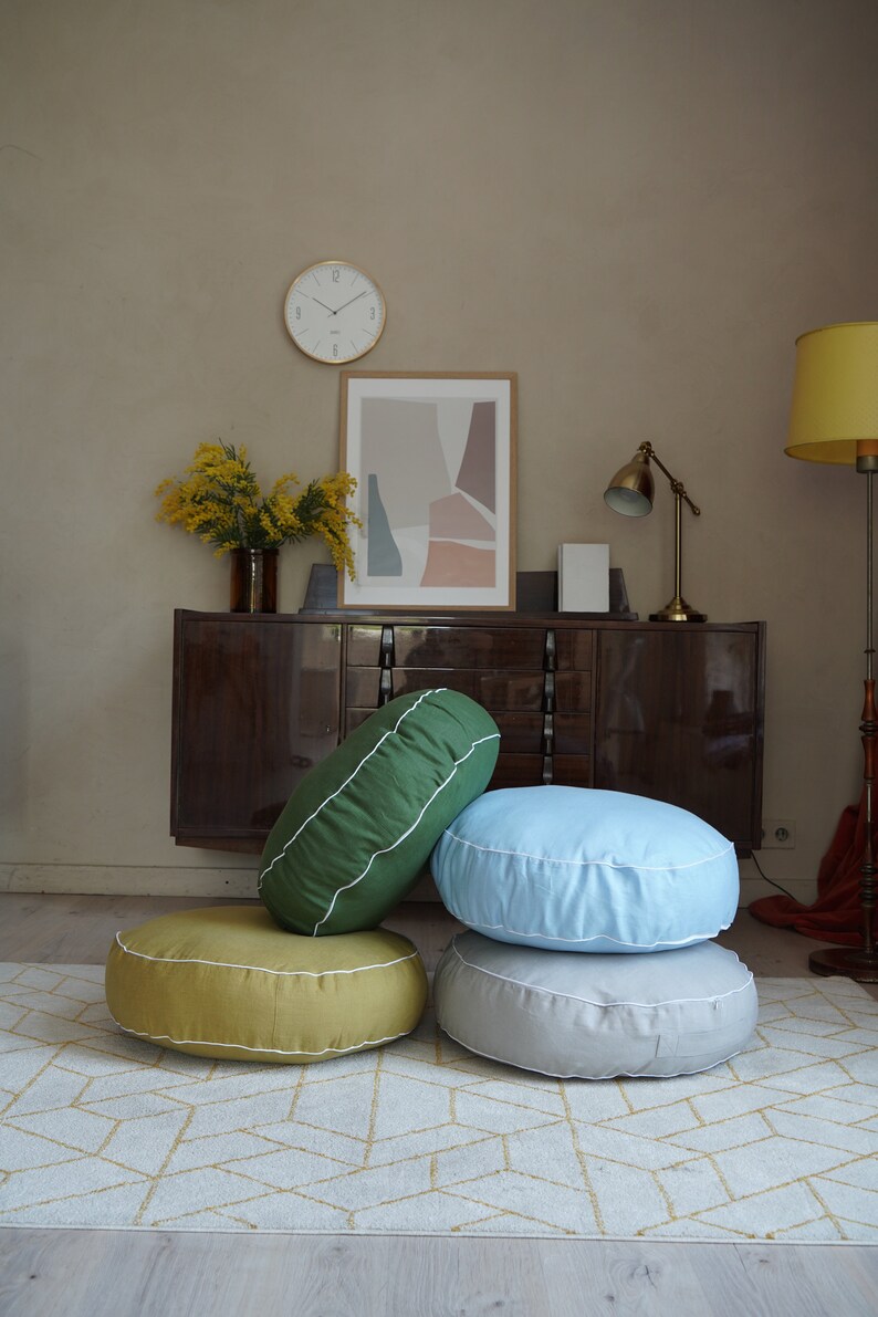 Linen Big seat Pouf Big Floor Cushion Kids Pouf Ottoman Etsy