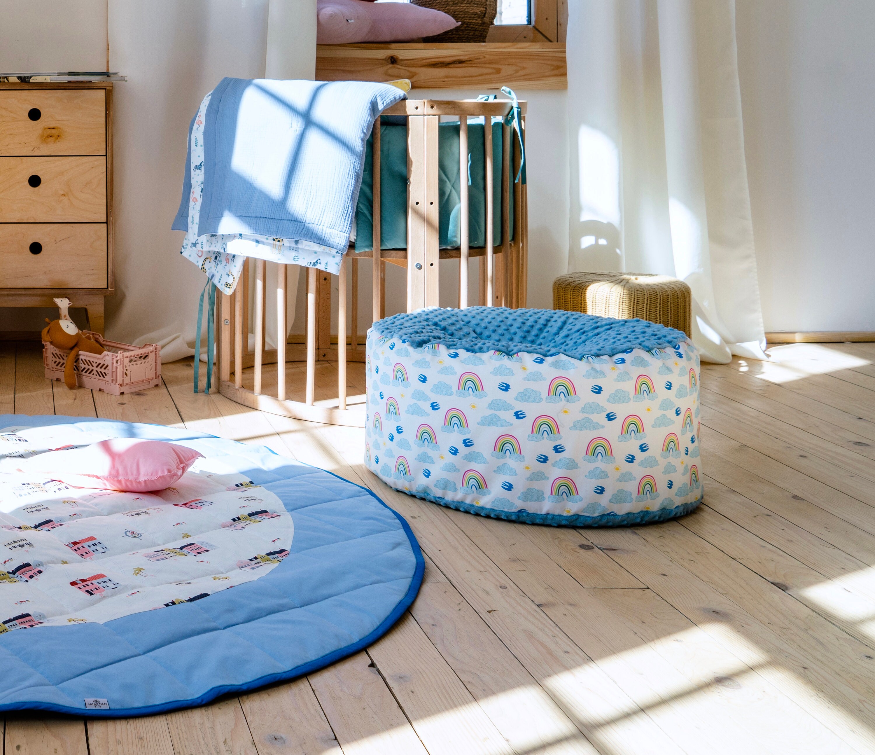 Rundes Bodenkissen 56cm - Meditationskissen Aus Cord Für Erwachsene & Kinder