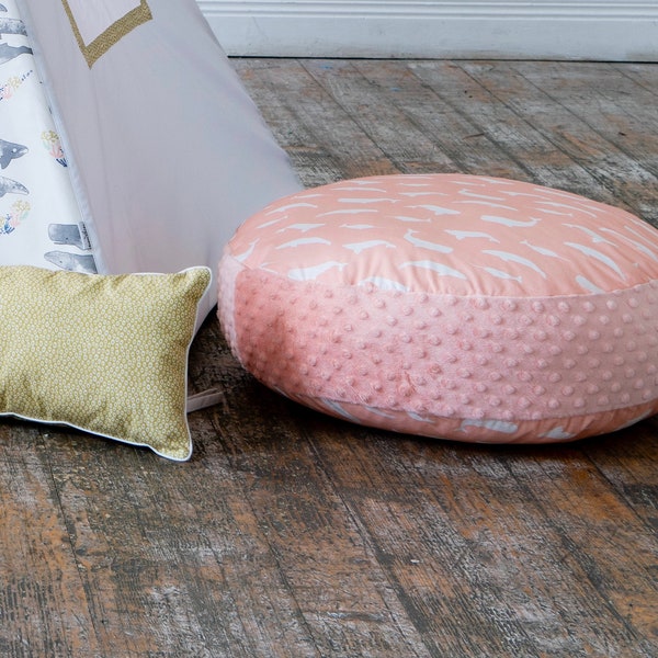 Personalized Kids playroom Pouf with whales