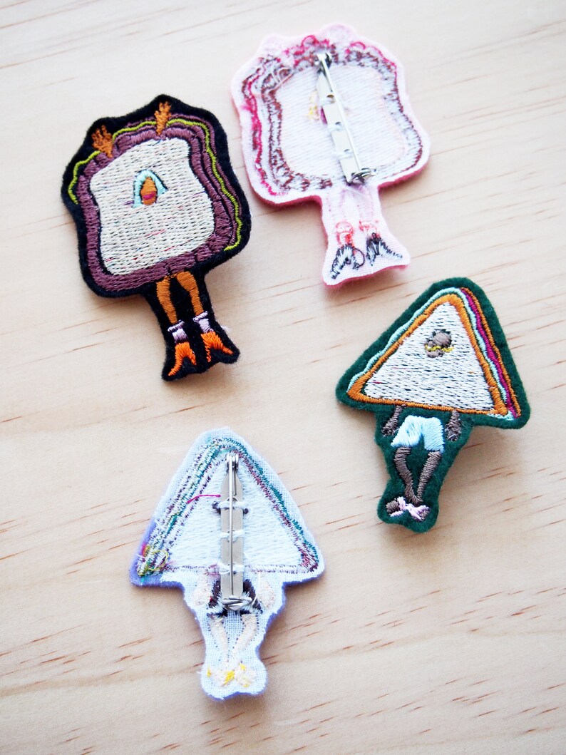 Idiot Sandwiches embroidered brooches Etsy