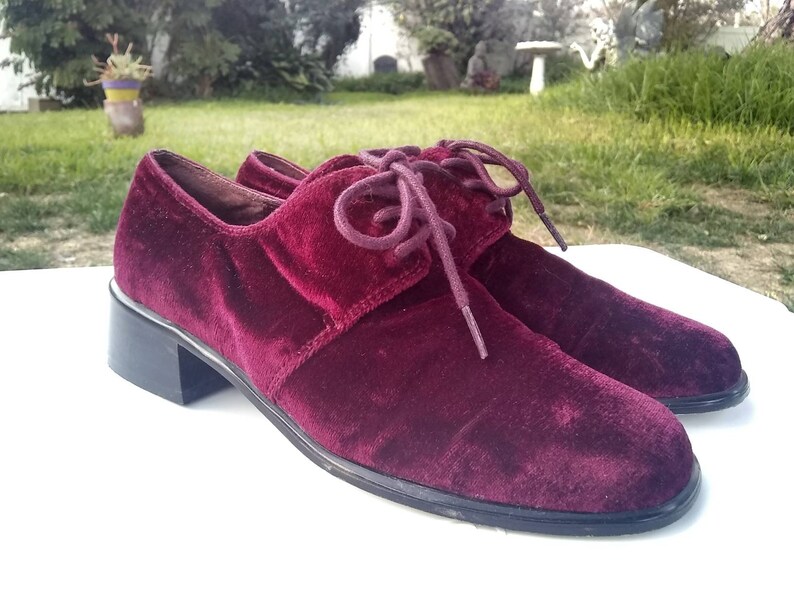 red velvet chunky heels