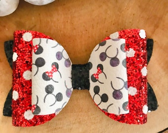 Jumbo hairbow Mouse ears hairbow Toddler bow Glitter hairbow Mickey Mouse inspired hairbow