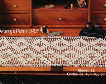 Crochet table runner pattern. Long rectangle doily. Vintage crochet graph pattern PDF in German and English