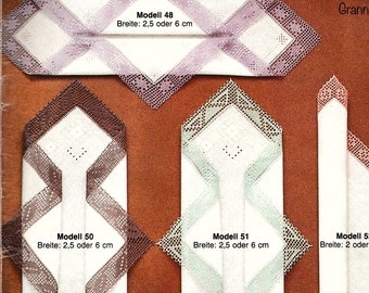 6pcs Crochet lace trim pattern Handkerchief edging DIY lace border crochet graph pattern in German