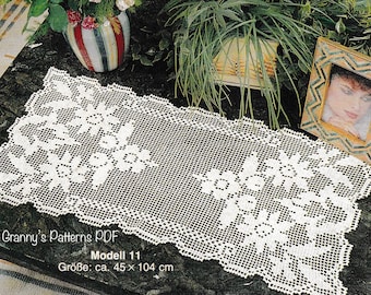 Flower table runner pattern Small rectangle tablecloth Lace doily crochet tutorial PDF