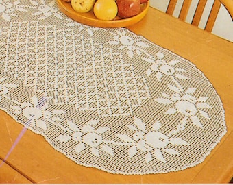 Crochet floral doily pattern Oval table runner tutorial in German Vintage crochet graph pattern PDF
