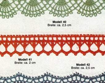 3pcs Crochet lace trim pattern in German Handkerchief edging DIY Vintage lace border pattern