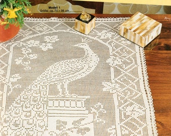 Peacock Crochet bird pattern Lace table runner, tablecloth, doily crochet graph pattern PDF in German