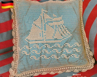 Sailboat crochet graph pattern in German Marine pillowcase pattern DIY sea home decor PDF