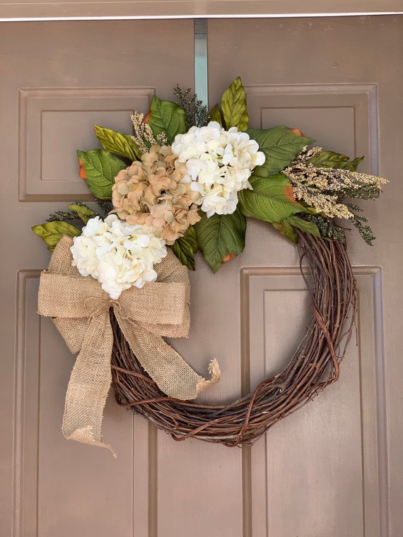 Hydrangeas Wreath , Hello Wreath , Wreath , Grapevine Wreath