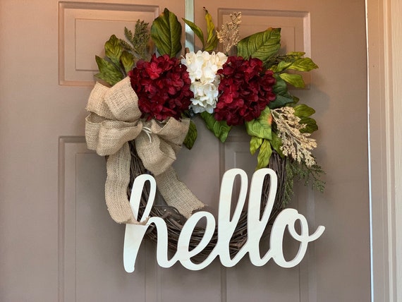 Hello Wreath,hello Wreath for Front Door,red Wreath,red Hello Wreath, Year  Round Wreaths,front Door Decor,everyday Wreath With Accent 