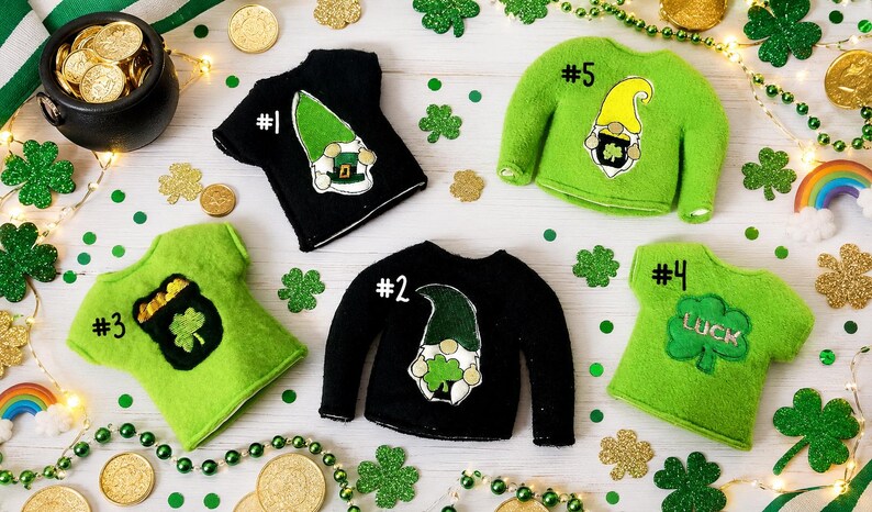St Patrick's Day Elf Sweater-Saint Patrick's day-elf clothes-gnome elf Sweater-clothes for elf-St Patrick's Day Elf Prop image 1