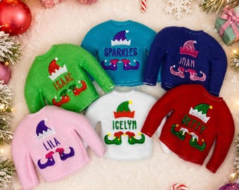 Personalized Elf Sweater -Sweaters for Elves-Christmas Fun-Elf Doll Sweater-Elf Doll-Clothes for Elf-Elf Doll Sweater