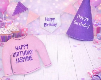 Personalized Happy Birthday Elf Sweater -Sweaters for Elves-Christmas Fun-Elf Doll Sweater-Elf Doll-Clothes for Elf-Elf Doll Sweater