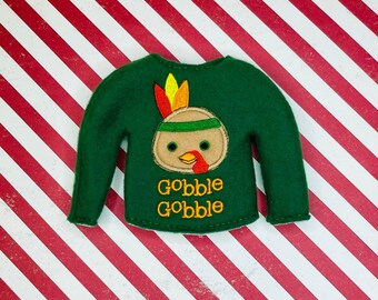 Gobble Gobble Elf Sweater-Sweaters for Elves-Christmas Fun-Elf Doll Sweater-Elf Doll-Clothes for Elf-Elf Doll Sweater-Thanksgiving