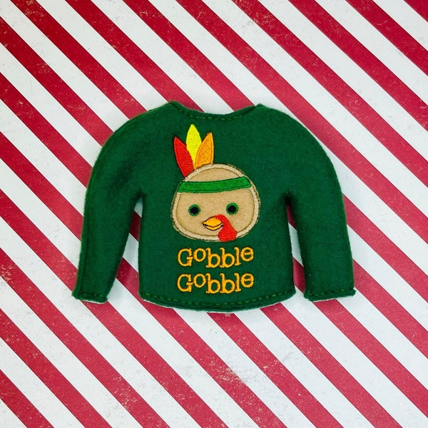 Gobble Gobble Elf Sweater-Sweaters for Elves-Christmas Fun-Elf Doll Sweater-Elf Doll-Clothes for Elf-Elf Doll Sweater-Thanksgiving