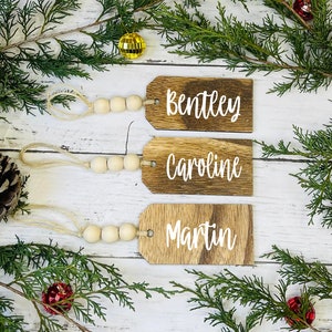 Beaded Wooden Name Tag-Personalized Stocking Name Tags-Beaded Name Tag-Christmas Stocking Tags-Custom Stocking Name Tag